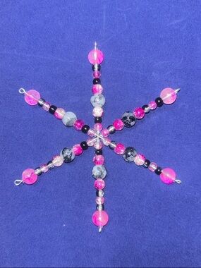 Handmade Pink and Black Beaded Snowflake Ornament